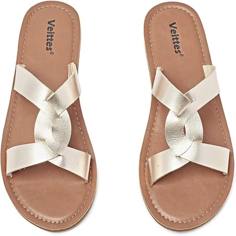 New Women Flat Slide Sandals Size 9 Gold Color Summer shoes Veittes